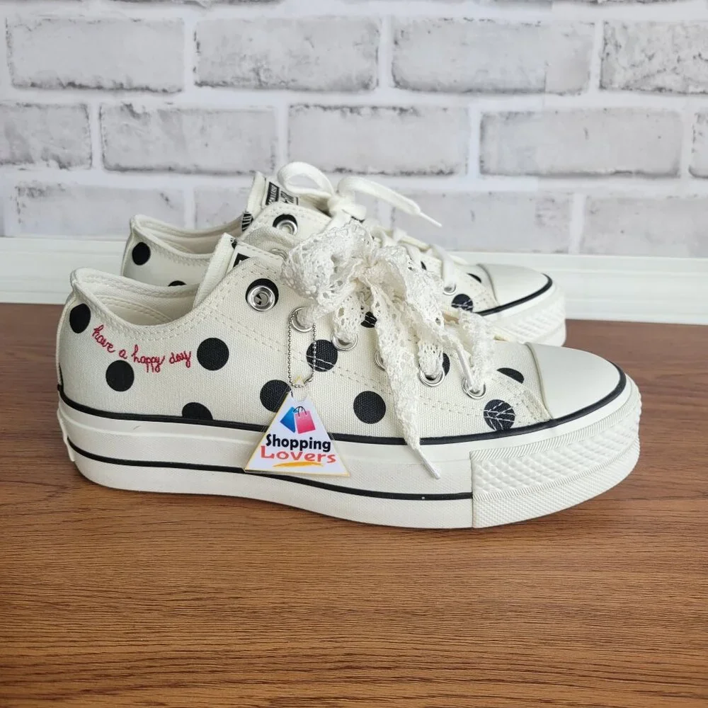 ❤️Converse Chuck Taylor Lift Platform Polka Dots 9.5 Women Shoes White A10689C❤️_9